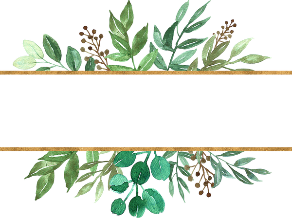 Green Leaves Frame with Gold Watercolor Illustration